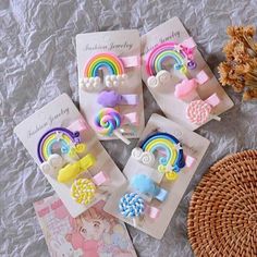 Korean hair clips Cloud Lollipop, Rainbow Lollipops, Bobby Pin Hairstyles, Pin Hair, Handmade Boutique, Cloud Shapes, Bobby Pin, Rainbow Design