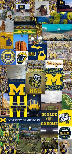 michigan collage with many different colors and logos