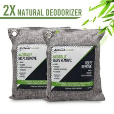 two bags of natural deodorizer sitting next to each other