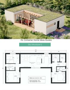 the floor plan for a small house with green roof