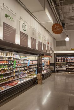 an empty grocery store filled with lots of food