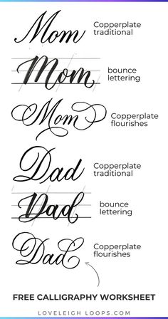 the different types of calligraphy for each letter