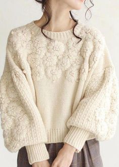 Chic Beige Thick Warm Embroideried Fall Knit sweaters - Omychic White Winter Sweater With Floral Embroidery, White Floral Embroidery Winter Sweater, White Floral Embroidery Sweater For Winter, White Long Sleeve Sweater With Floral Embroidery, White Floral Embroidered Long-sleeved Sweater, Beige Long Sleeve Sweater With Floral Embroidery, Cozy Long Sleeve Sweater With Floral Embroidery, White Embroidered Knit Sweater, Knit Tops With Floral Embroidery For Fall