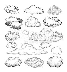 black and white clouds in the sky on a white background stock photo, royalty illustration