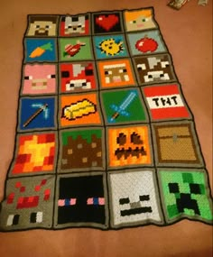 a blanket made to look like an old video game