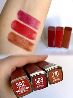 Maybelline Made For All Lipstick, Maybelline Red Lipstick Shades, Fall Lipstick Colors 2022, Maybelline Lipstick Swatches, Superstay Maybelline, Maybelline Color Sensational Lipstick, Maybelline Cosmetics, Maybelline Lipstick, Lipstick Tattoos