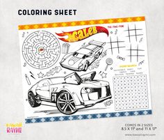 a coloring sheet with a car on it