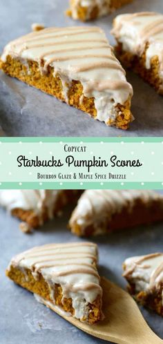 pumpkin scones with white frosting on top