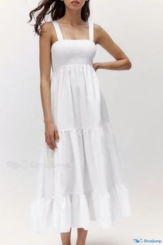 Orcajump - Silk Jacquard Flute Sash Tiered Maxi Dress Skirt Skirt, Tiered Maxi Dress, White Maxi Dresses, Types Of Skirts, A Line Skirt, Types Of Collars, Skirt Length, Long Skirt, A Line Skirts