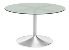 a round glass table with metal base on an isolated white background for use in any room