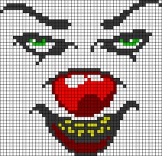 an image of a cross stitch pattern with the face of a person wearing a clown mask