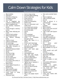 the words calm down are shown in this printable list for kids to learn how to use