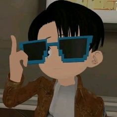 an animated image of a man with glasses on his face giving the thumbs up sign