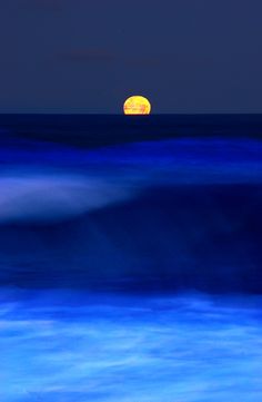 a full moon is seen over the ocean