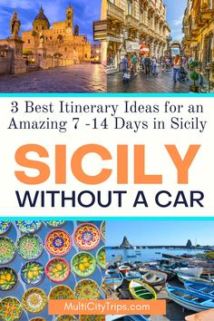 Sicily Without a Car: 3 Best Itineraries for 7-14 Days in Sicily Without a Car. Although exploring Sicily via car is one of the most convenient options, it is not the only one. You can certainly visit Sicily without the need for a car rental. You can visit Sicily by train, explore Sicily by bus, ride on a ferry or hire a local taxi. Here are 3 Sicily itinerary options that will let you explore Sicily all without the need to renting a car. Sicily Road Trip, Sicily Itinerary, Mount Etna, Italy Itinerary, Stunning Landscapes, Italy Travel Guide