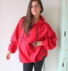 "so fun jean jacket 80s-90s marlboro brand tagged a large womens measures: 29\"bust 29\"long Thank YOU and please feel free to ask me any ?s:) Have a lovely day xoxo www.etsy.com/shop/retroandme" Red Rain Jacket, Rainwear Girl, Red Rain, Mesh Jacket, Pullover Jacket, Zip Up Jacket, Brand Tags, Rain Wear, Red Jacket