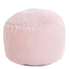 a pink bean bag sitting on top of a white floor