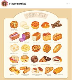 a poster with different types of breads and pastries