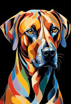 a colorful dog is shown on a black background