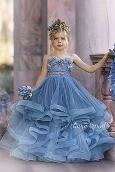 Vintage Flower Girls, Flower Girl Dresses Vintage, Dresses Tulle, Blue Ball Gowns, Girls Dresses Online