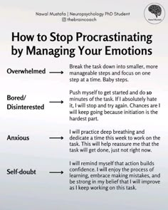 Negative Feelings, Stop Procrastinating, How To Stop Procrastinating, Positive Self Affirmations, Mental And Emotional Health, Self Care Activities, Coping Skills