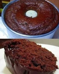 two pictures side by side one has a chocolate cake and the other has a frosted bundt cake