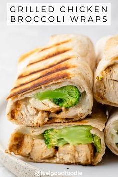 grilled chicken and broccoli wraps on a plate