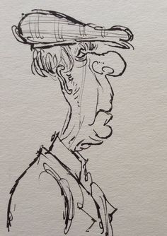 a drawing of a man with a hat on his head