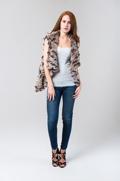 flattering and looks amazing over both casual clothing and evening wear! Brown Gilet, Lux Fashion, Mongolian Lamb, Winter Parties, Vest Outfits, Casual Clothing, Rabbit Fur, Fur Collars, Collar And Cuff