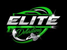 the logo for an electric detailing company, with green and white lettering on black background