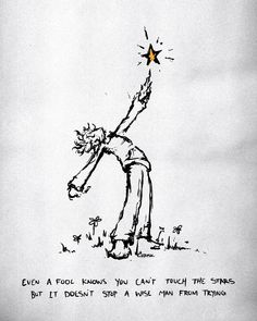 a drawing of a person reaching up into the sky with a star in their hand