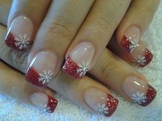 Christmas Present Nails, Sns Nails Designs, Nail Magic, Nail Business, French Tip Nail Designs, Holiday Nail Designs, French Manicure Nails, Diy Acrylic Nails