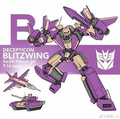 an image of a robot that is purple and has two jets on top of it