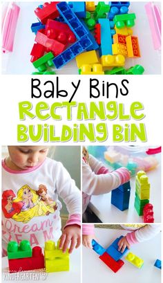 a collage of photos showing how to make legos for baby's rectangle building