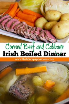 this is an image of corned beef and cabbage irish boiled dinner with carrots