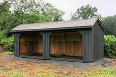 a shed with two doors on the side and one door open to reveal another room