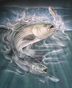 a painting of two fish in the water