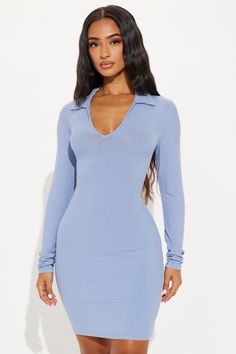 Available In Chestnut, Rose, Black, And Blue. Mini Dress Collared V-Neck Long Sleeve Bodycon Ribbed 95% Rayon 5% Spandex Imported | Vivianna Long Sleeve Mini Dress in Blue size Large by Fashion Nova Style Bleu, Saving Strategies, Rose Noir, Rose Black, Blue Mini Dress, Long Sleeve Bodycon, Long Sleeve Mini, Halloween Women, Matching Dresses