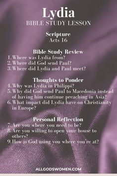 the lydda bible study lesson is shown in purple and black with white text