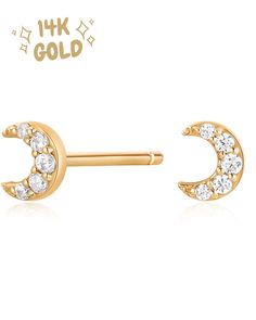 Impuria Ear Piercing Jewelry | Cartilage Earrings Studs & Hoops Gold Earring Studs, Earring Jewelry Box, Crystal Moon, Real Gold Jewelry, Crescent Moon Earrings