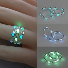 قلادات متدلية, Dark Rings, Bff Jewelry, Color Rings, Pretty Jewelry Necklaces, Glow In Dark, Hollow Heart, Magical Jewelry, Girly Accessories