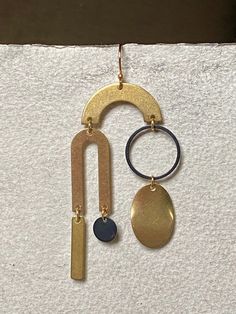 Melissa Jenkins "Asymmetrical Mobile" Earrings — Pittsburgh Mercantile Artsy Brass Drop Earrings, Artsy Gold Brass Earrings, Artistic Single Brass Earring, Artistic Brass Single Earring, Madison Wisconsin, Hobby Shop, Cool Necklaces, Brass Earrings, Jewelry Maker