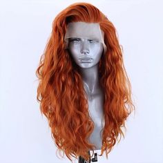 Long Glueless Synthetic Lace Front Wig Orange Long Wavy Side Part Lace Wigs Synthetic Hair Wig for Women Wig 2024 - $51.99 Blue Wig, Synthetic Lace Wigs, Quality Hair Extensions, Wigs Online, Lace Hair, Wigs For Women, Orange Hair, Synthetic Lace Front Wigs, Cosplay Wig