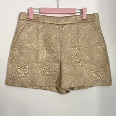 Red Valentino Gold Metallic Brocade Jacquard Shorts With Side Slip Pockets And Side Zip Closure Women's Size Italian 46 -- Equivalent To Us Size 10 (See Photos For Measurements) Great Condition With No Signs Of Wear Open To Reasonable Offers Elegant Jacquard Bottoms For Spring, Chic Spring Jacquard Bottoms, Spring Chic Jacquard Bottoms, Chic Jacquard Bottoms For Spring, Gold Party Bottoms With Pockets, Elegant Gold Shorts For Summer, Gold Fitted Shorts For Spring, Gold Fitted Short Bottoms, Fitted Gold Shorts For Spring