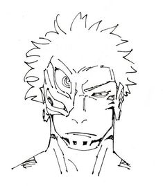 a drawing of an anime character with his eyes closed and one eye open, while the other