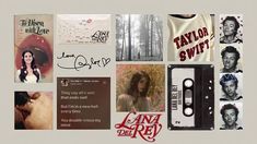 a collage of photos with the words taylor swift and other things on it, including an old cassette