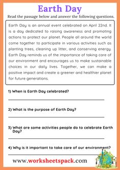 earth day worksheet with an orange background