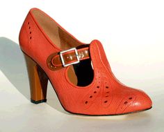 Remix Vintage Shoes, Clouche T-Strap Bootie Heel in Red Leather/Brown Patent Trashy Diva, T Strap Heels, Orange Shoes, Woman Shoes, Shoe Fits