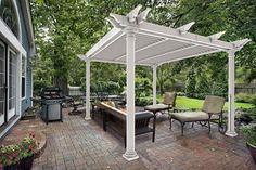 10x10 Preston Louvered Pergola Pergola Vita Pergola Bbq Area, Simple Pergola, New England Arbors, Vinyl Pergola, Round Column, Pergola Pictures, Louvered Pergola, Cedar Garden, Hampton Style