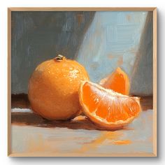 an oil painting of two oranges on a table